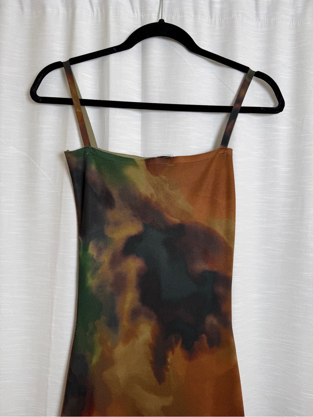 Zara Abstract Print Satin Midi Dress Brown Green Bodycon Slip Dress | Size S - Picture 7 of 13